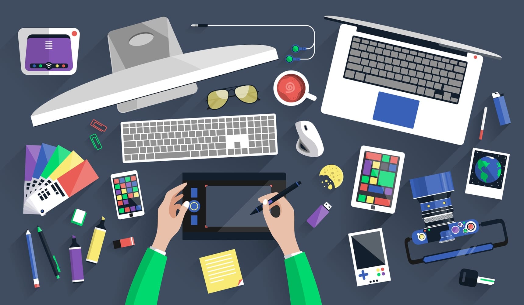 Workplace Of A Designer In Flat Design